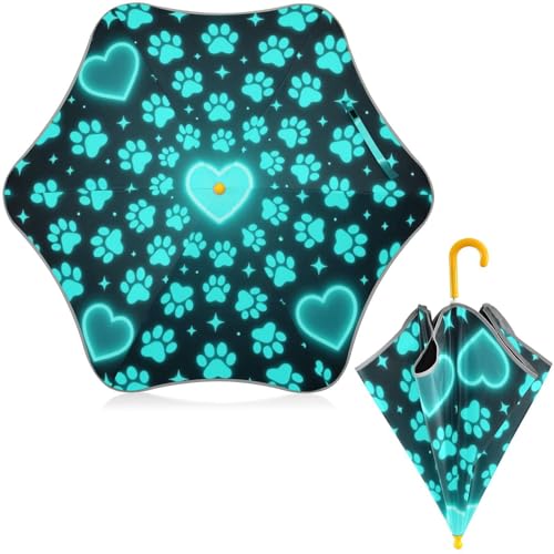 Paraguas para niños pequeños con forma de corazón y pata de gato infantil antiviento con reflectante