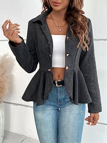 Women's Ruffled Blazer Suit Dressy Slim Peplum Hem Business Jacket, Coat Lapel Button Down Office Outfits3