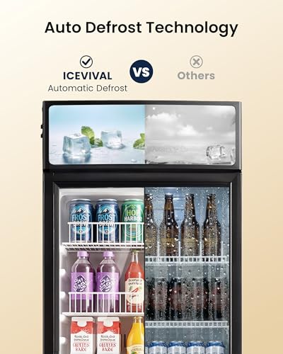 Image of 6 Cu.Ft Commercial Display Fridge with LED Lightbox & Glass Door | Glass Door Beverage Cooler, Adjustable Shelves, for Bar Cafe Shop, ETL Certified, Energy Efficient, with Lock & Casters