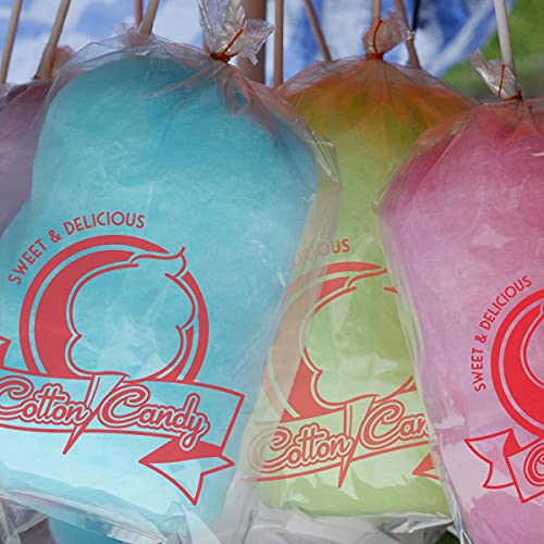 Image of Tafura Cotton Candy Bags with Ties, [Pack of 100] Clear Bags for Cotton Candy with Print, Perfect for the Summer and Carnivals. 11.5x18.5 Inches.
