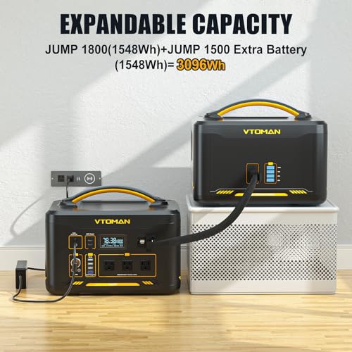Image of Vtoman 3096Wh Solar Generator with Extra Battery Included, 1800W (Peak 3600W) LiFePO4 Battery Power Station for Power Outages, RV, Camping, Emergencies
