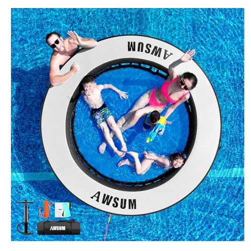 AWSUM 8FT Inflatable Water Hammock Round Circle Dock Floating River Raft Ring Lake Floats Swimming Pool Platform for Adults Island