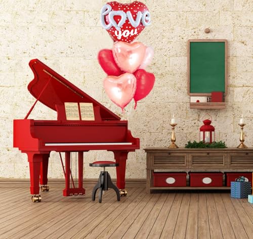 Image of Red Heart Shape Rose Gold Love You Balloons Pack Of 6 Foil Helium Mylar Balloons For Valentines Day Mothers Day Wedding Anniversary Decorations Bridal Shower Birthday Party