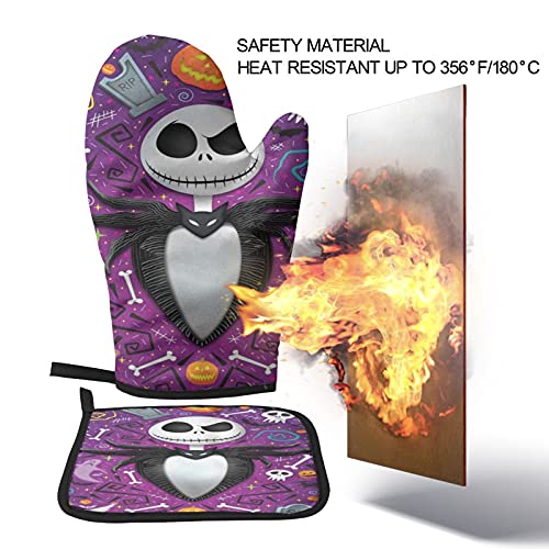 Halloween Oven Mitts And Pot Holders Sets Heat Resistant Holiday Decor Oven Gloves With Non-Slip Surface For Reusable For Baking Bbq Cooking #TOP5