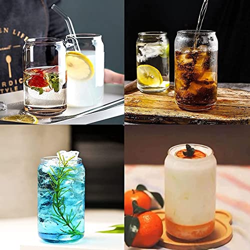Image of Hniuyun 480ml Can Shaped Glass Cups Set, Drinking Glasses with Bamboo Lids and Glass Straw, Beer Glasses, Iced Coffee Glasses, Clear Cute Tumbler Cup, Ideal for Cocktail, Coke, Soda(2pcs)