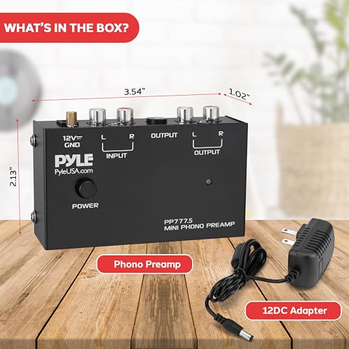 Image of Pyle Phono Turntable Preamp - Mini Audio Stereo Phonograph Preamplifier with RCA Inputs & Outputs, Low Noise Operation, 12V DC Adapter Powered, Compatible with Turntables, Receivers, Speakers & More