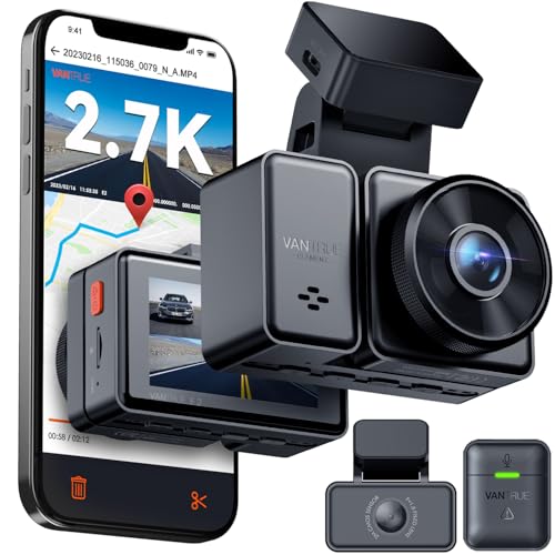 VANTRUE E2 2.7K+2.7K Dashcam Auto vorne hinten 5GHz WiFi 9MB/S GPS, Fernbedienung Sprachbefehle Dash cam Dual 1944P/1440P WDR Nachtsicht Puffer Parkmodus Auto Kamera, 2.45’’ 320° G Sensor, m