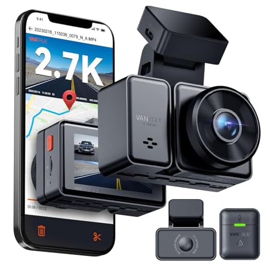 VANTRUE E2 WiFi Dash Cam, Doppia 1440P 30FPS/1994P 25FPS Telecamera Per Auto da 2,45 IPS a 160°, 24H Monitoraggio del parcheggio 24 ore con Doppio Sistema GPS, Telecomando e controllo vocale, Max 512G