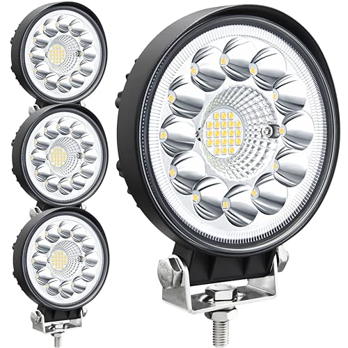 Image of San Young LED Light Pods for Trucks, 4 Inch LED Tractor Work Lights 120W Round Spot Off Road Driving Light for ATV UTV RV Golf Cart Go Kart Lawn Mower SUV Offroad Lights, 4 Pack