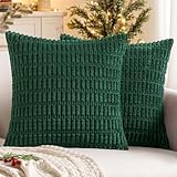 MIULEE Pack of 2 Christmas Dark Green Corduroy Decorative Pillow Covers 18x18 Inch Soft Boho Striped Throw Pillow Covers Modern Farmhouse Home Decor for Sofa Living Room Couch Bed