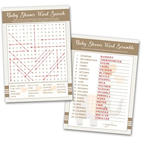 Baby Shower Game Cards Word Search and Word Scramble - 40 Cards Cover