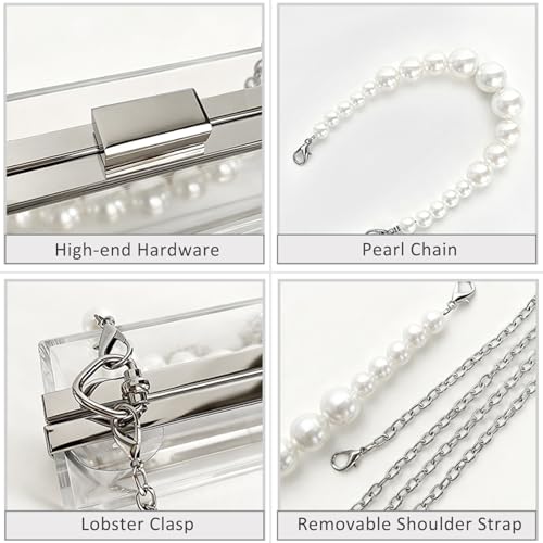 Image of Ladies Clear Acrylic Moon and Star Rhinestone Chain Bag Sparkly Transparant Clutch Purse for Women Evening
