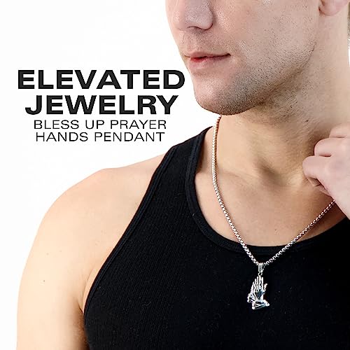 Steeltime Stainless Steel Praying Hands Pendant with 24" Inch Box Chain Necklace | Serenity prayer necklace | Religious Necklace for Men & Women | Silver2