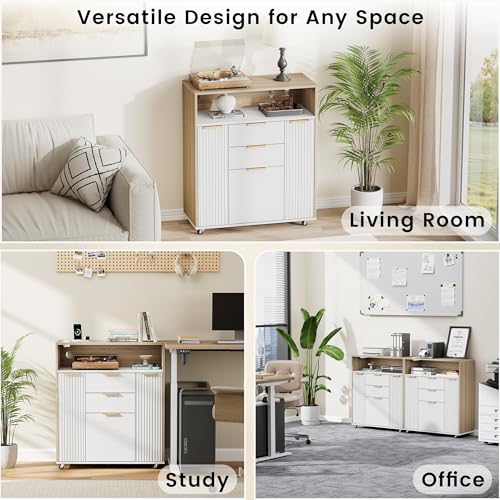 Image of ModernMate Fluted Mobile File Cabinet with Charging Station