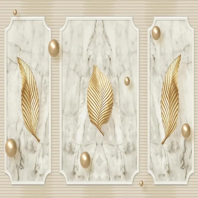 Papier peint feuille d'or 3D marbre mural salon 300x210cm - 3