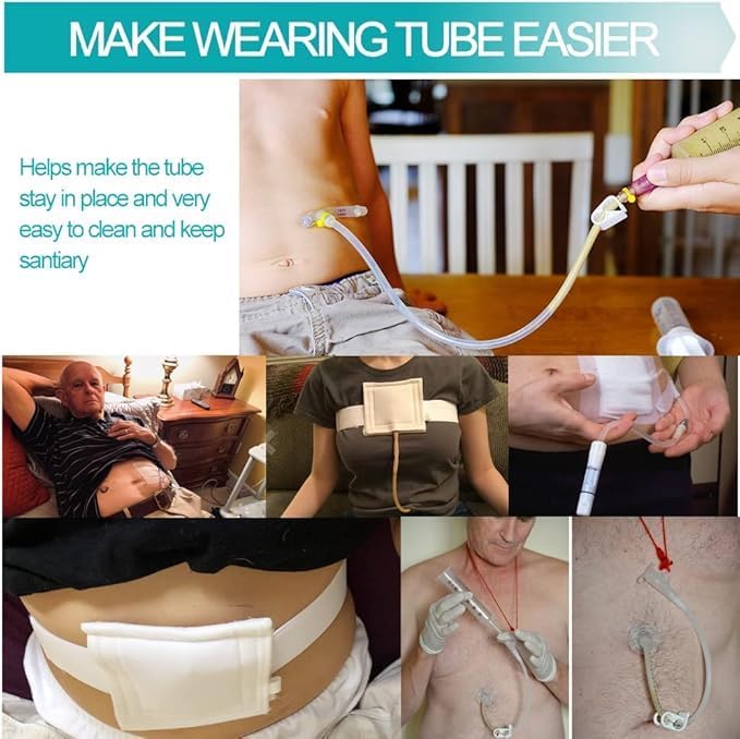 Miniatura 7 de Cinturón de soporte de tubo G transpirable, bolsa cuadrada grande para tubo de alimentación de esponja para gastrostomía J Peg diálisis peritoneal