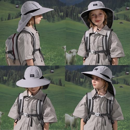 ZOORON Kids Sun Hat with Neck Flap UPF 50+ UV Protection Wide Brim Breathable Fishing Safari Beach Summer Hat for Boys Grils4