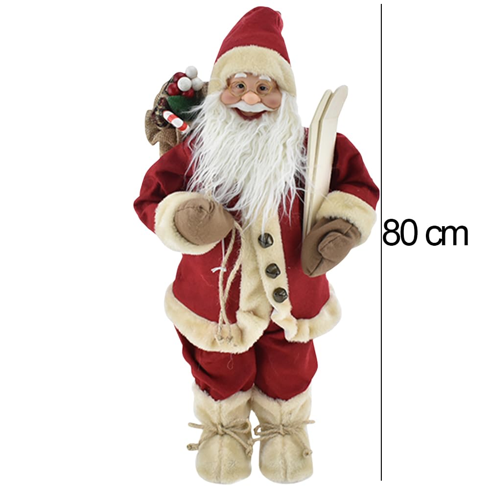 BAKAJI Statuina Babbo Natale Ornamento con Vestiti in Tessuto Rosso e Panna, Figura Natalizia Decorativa, Decorazione Addobbo Natalizio da Tavolo, Casa, Ufficio, Decorazioni Natalizie (80 cm)