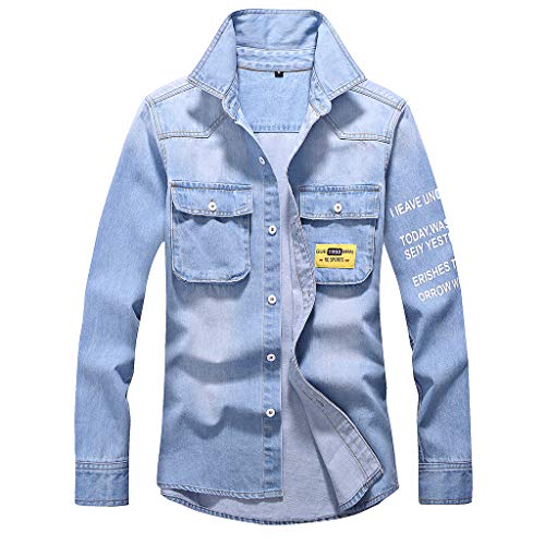 Veste en jean homme bleu uni avec poche poitrine et boutons classique