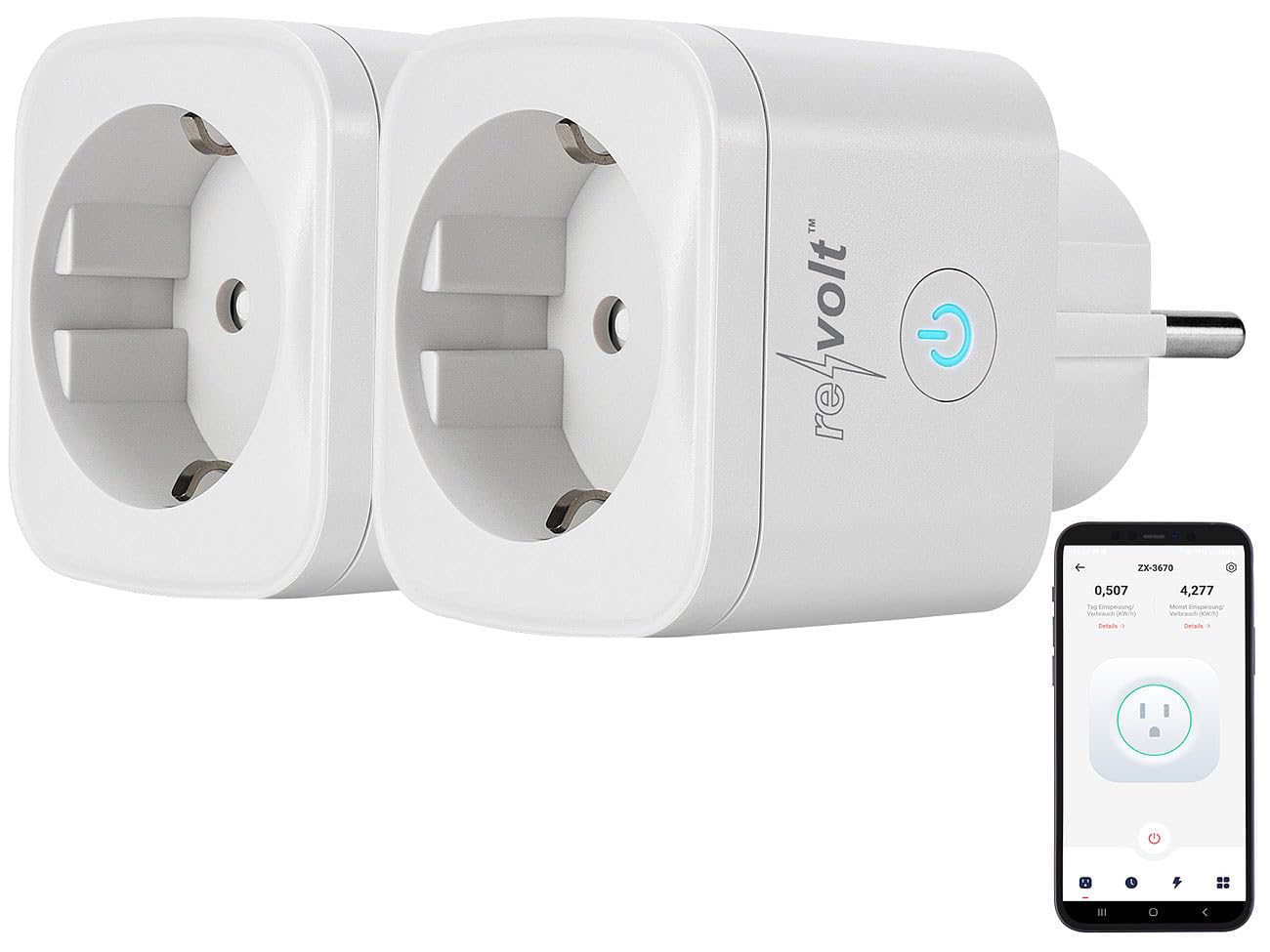 revolt contatore energia wifi: Set da 2 Spina per misurazione dell'energia, per accumuli LIT-2150, App, WLAN (presa con contatore di consumo elettrico, di energia)