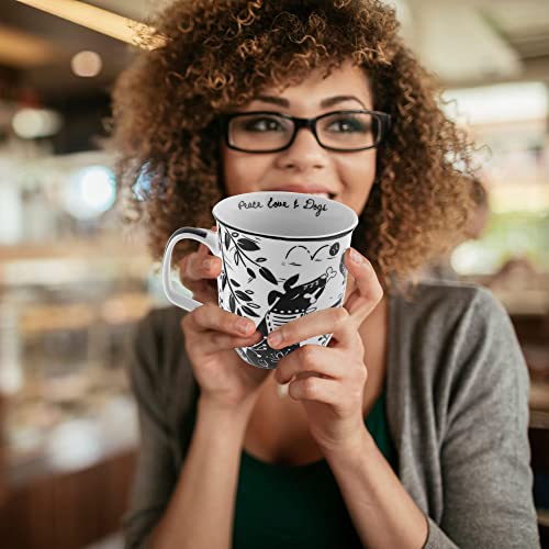 image for Karma Gifts 16 oz Black and White Boho Mug Dog - Cute Coffee and Tea M
