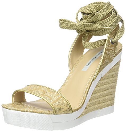 Calvin Klein Jeans Eleanor Metallic Jacq./Nappa Smooth, Sandalias con Plataforma para Mujer, Dorado (Gold), 39 EU