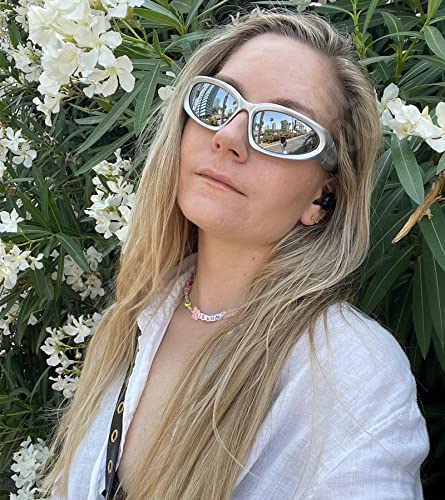 NULOOQ Wrap Around Sunglasses for Women Men – Trendy Swift Y2K Oval Sport Shades Silver Futuristic Sunglasses2