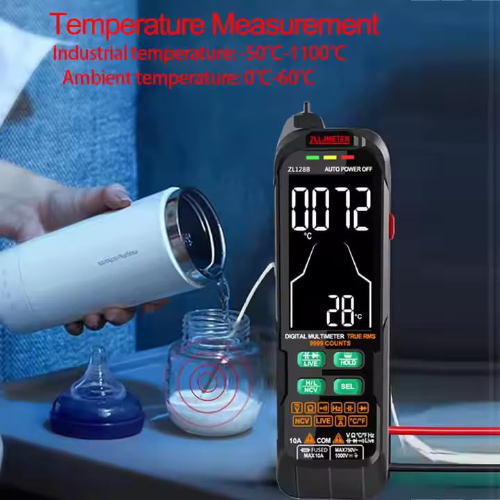 ZLLJMETER ZL128B Multimeter measuring liquid temperature with a thermocouple