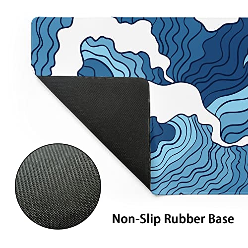 Image of Japanese Blue and White Wave Gaming Mouse Pad XL Anime Sea Texture Extended Large Desk Mat Big Mousepad Non-Slip Rubber Base Stitched Edge Long Desk Pad for Desktop PC Computer Gamer,31.5x11.8 Inch