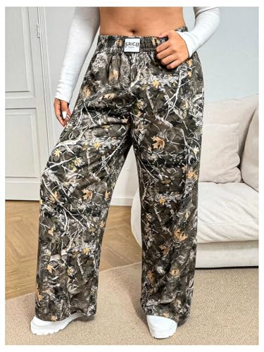 Image of RoseSeek Women's Letter Leopard Print Y2K Straight Elastic Waist Leg Pants | Cheetah Print, Straight, Baggy Loose Fit, Slant Pocket, Streetwear, Vintage, Graphic Trousers