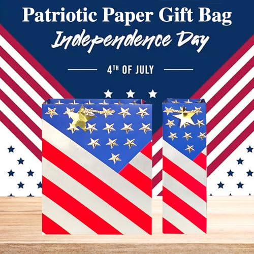 suosicn 4 Pack US Flag Paper Gift Bags with Handles Assorted Sizes Gift Bags For Memorial Independence, Birthdays, Veterans Day, 4th of July - Image 6