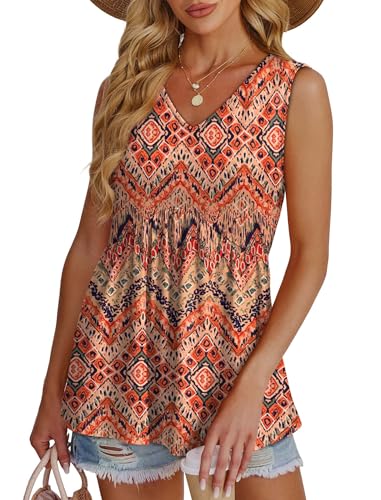 Image of OFEEFAN Womens Tank Tops 2025 Flowy Peplum Tops for Women Dressy Sleeveless V Neck Babydoll Tank Tops