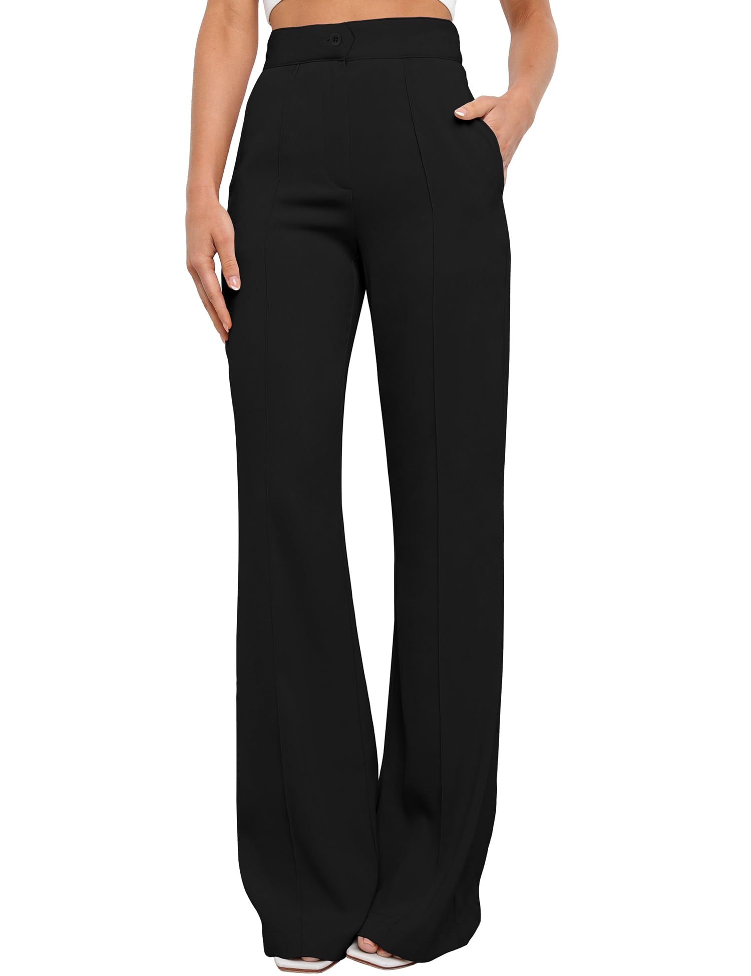 Pantalones Casuales de Pierna Ancha de Cintura Alta para Mujer, Pantalones de Vestir con Corte de Bota para Mujer, Pantalones de Trabajo con Bolsillos para Mujer
