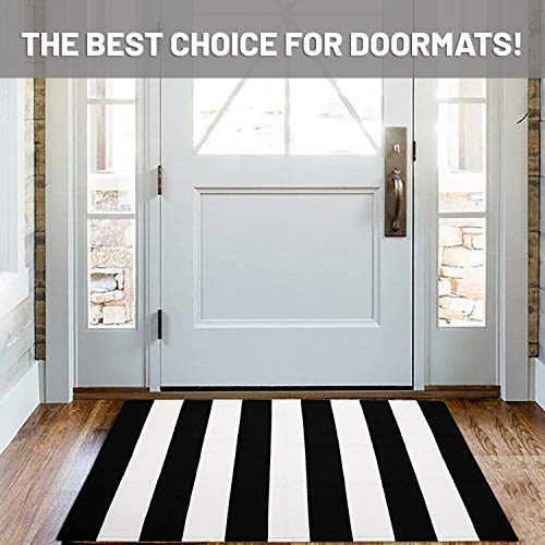 Iohouze Cotton Black And White Striped Rug Outdoor Doormat 27.5 X 43 Inches Washable Woven Front Porch Decor Outdoor Indoor Welcome Mats For Front Door/Farmhouse/Entryway/Home Entrance Black Rug #TOP2