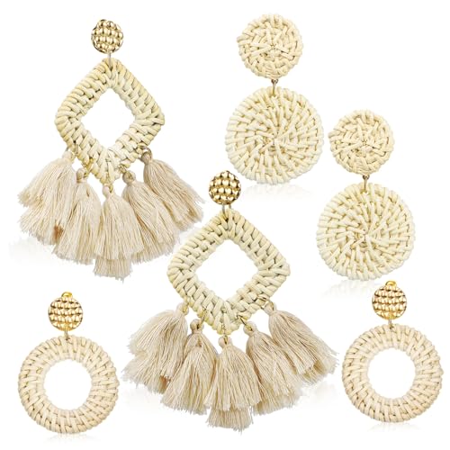 Boucles oreilles pendantes paille tressée pour éviter les bijoux lourds lot