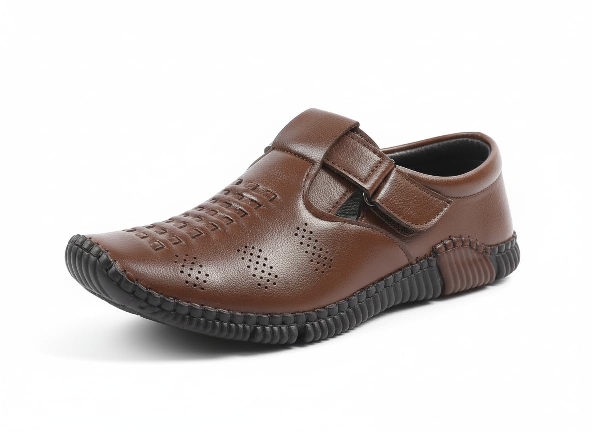 Men’s Casual Leather Sandals Breathable Shoes with Anti-Slip Sole & Velcro Strap Fishermen Sandals– Lightweight Comfortable Footwear for Mens & Boys-image-39
