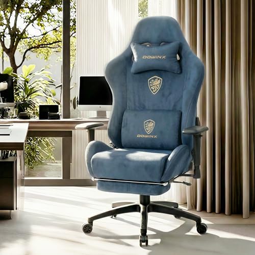 Image of Dowinx Big and Tall Gaming Chair with Suede Fabric Breathable, Game Chairs for Adults with Oversized Thick Seat for 440lbs, Ergonomic Gamer Chair for Streaming & Long Gaming Sessions, Blue