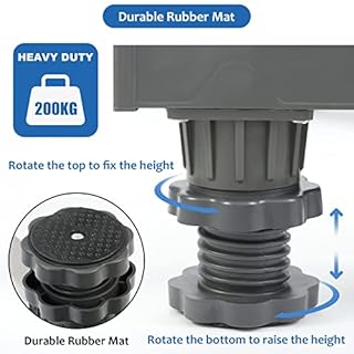 W B D WEIBIDA Support Machine à Laver 4 Pieds Rembourrés, Charge 200KG Socle Machine a Laver, Largeur Réglable de 40-62cm, Hauteur de 10-12.5cm Support Électroménager pour Machines à Laver, Gris