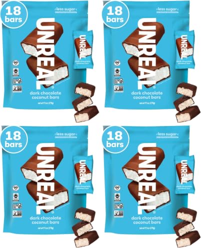 Image of UNREAL Dark Chocolate Coconut Bars (Value Size Bag) | Vegan, 3g Sugar, & 3 Simple Ingredients | Non-GMO, Gluten Free, & Fair Trade | 9.5oz (Pack of 4)