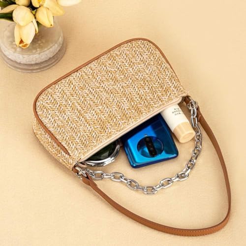 Image of Medium Straw Bag Hand Weave Beach Handbag Summer Crossbody Shoulder Bags Bucket Tassel Totes for Women