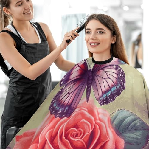 Capa para Corte de Cabello Mariposa y Rosa Ajustable 66.9x56.7 pulgadas miniatura 5
