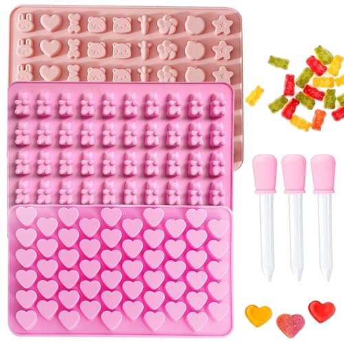YINZZTRY Moule Silicone Ours Bonbon, Moule Mini Ourson Bonbon, Moules à Bonbons à Gummy, Moules à Forme de Oursons, avec 3 Compte-Gouttes, pour Chocolat,...