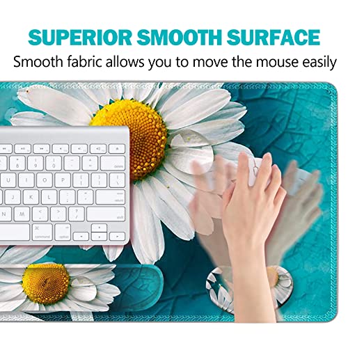 Image of ArtSo Large Gaming Mouse Pad Set, Keyboard Wrist Rest Support + Mouse Wrist Cushion + Extended Mousepad + Coaster, 35x15.5in Multifunctional Desk Mat 4pcs, Cute Daisy