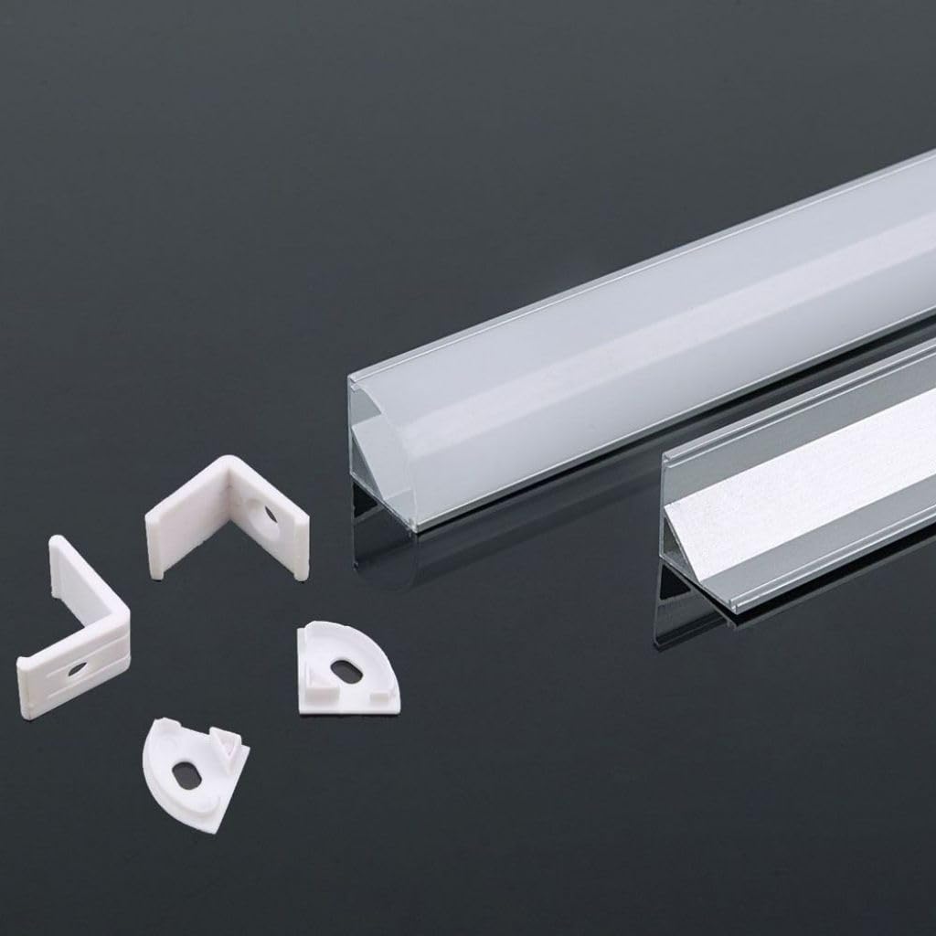 V-TAC 2 x 2 Meter Eckprofile für LED-Streifen - [ insgesamt 4 Meter ] - Profile für LED-Streifen aus Aluminium mit satinierter Abdeckung - Farbe Silber - Ecken 21,3 x 15,8 mm
