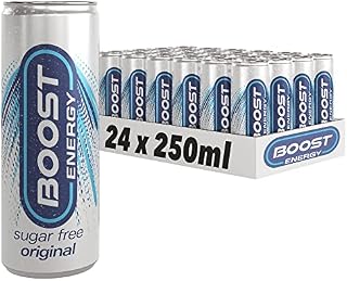 Boost Energy Drink Sugar Free Original Flavour, 250ml x 24 pack, Vegan Friendly Great Tasting Energy Boost, Only 10 kcals per can, Gluten Free Taurine Carbonated Drink with B Vitamins and Caffeine