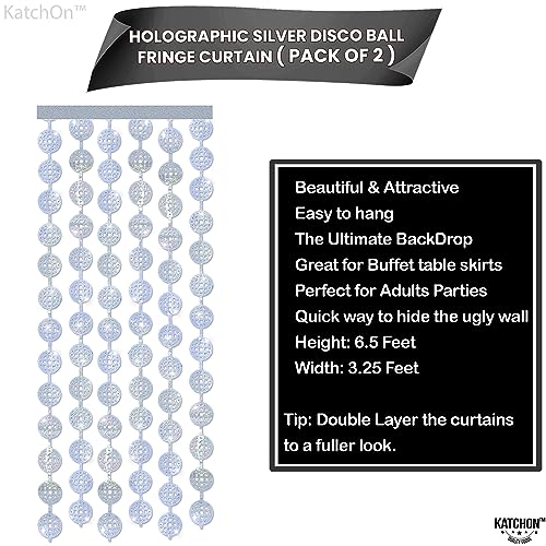 Image of Silver Disco Ball Streamers Curtain - Pack of 2 | Disco Ball Party Decorations | Bachelorette Party Decorations | Birthday Decorations, Bridal Shower Decoration, Engagement, Wedding Decor, KatchOn