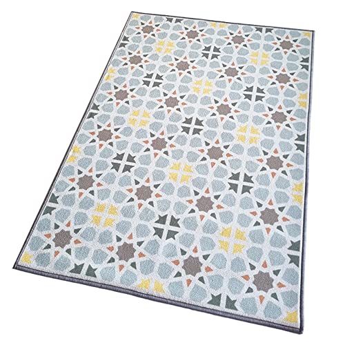 Image of Matz&More Tiles Star Rug | 100x150 CM | Blue Pastel | Soft Nylon Loop Pile with Anti-Slip Gel Backing | Living Room, Bedroom & Office Floor Carpet
