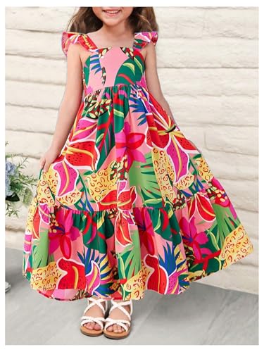 SOLY HUX Toddler Girl's Summer Dress Floral Print Square Neck Sleeveless Flowy Maxi Long Dresses3