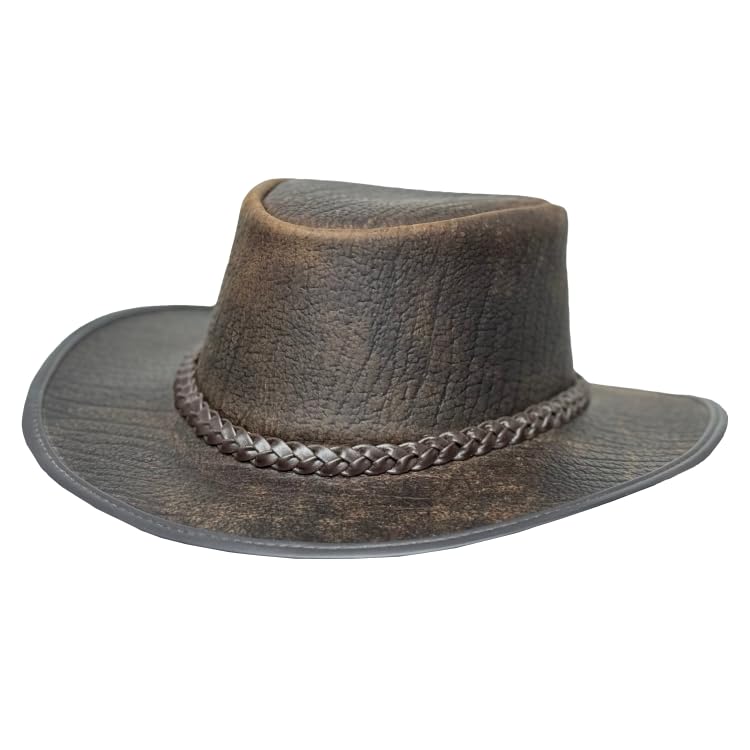 Lesa Collection Unisex Distressed Toughness Leather Cowboy Hat (US, Alpha, Large, Brown)