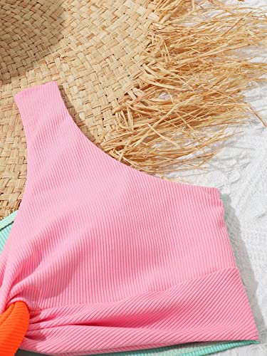 SHENHE Girl's 2 Piece High Waisted Bikini Sets Colorful Cami Top Swimsuit Bathing Suit3